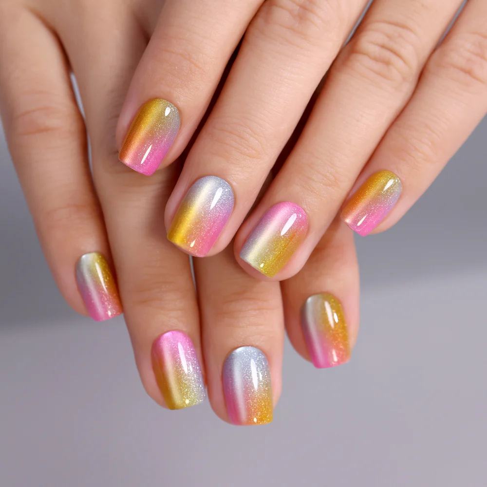 Designer S Pick Rainbow Glow short squoval nail detail