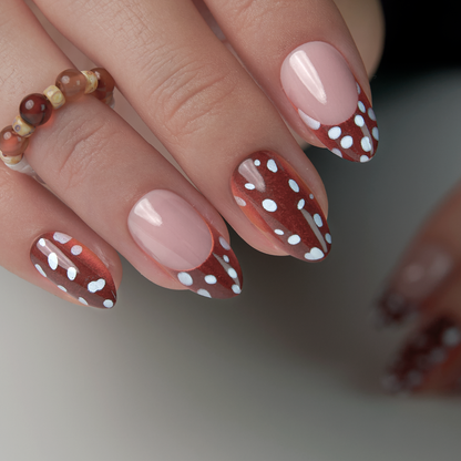 Dotty Delight short almond nail detail