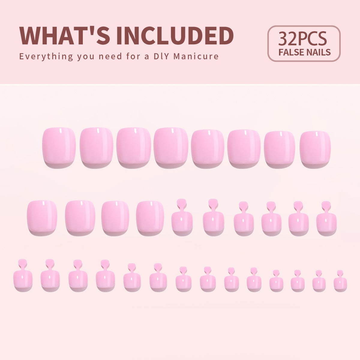 Dusky Pink squoval Toenails press-on nail set with accessories