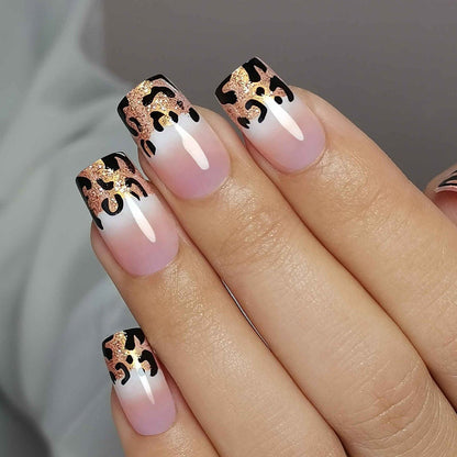 Elegant Leopard medium square press-on nails