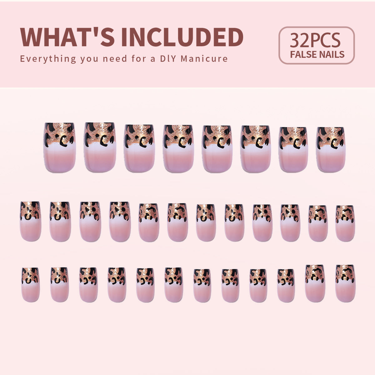 Elegant Leopard medium square press-on nails from the side