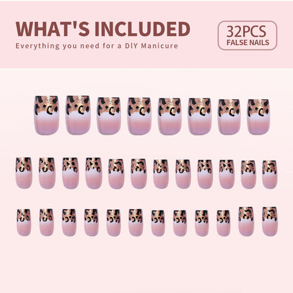 Elegant Leopard medium square press-on nails from the side