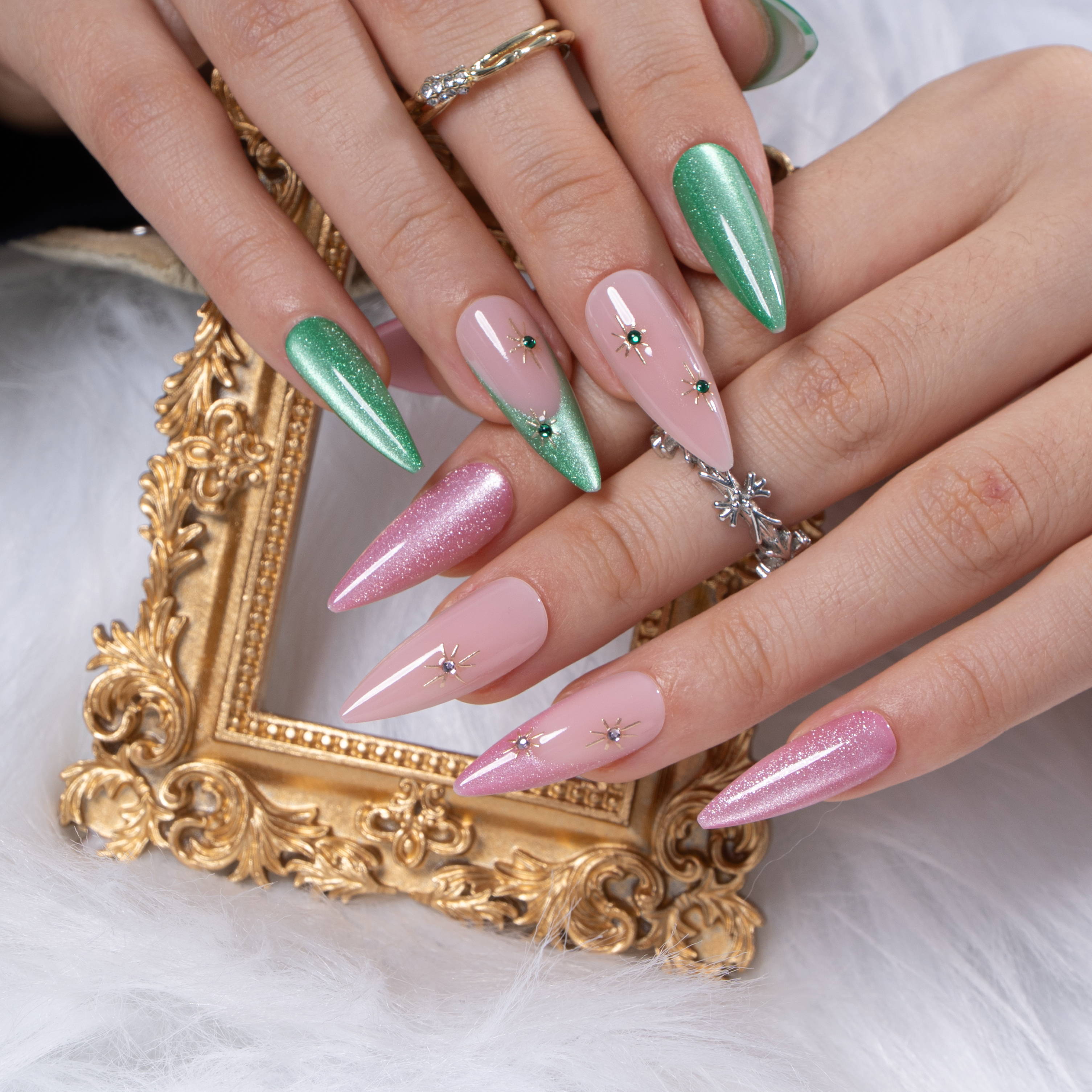 Designer s Pick | Enchanted Duo L Stiletto stiletto press-on nails