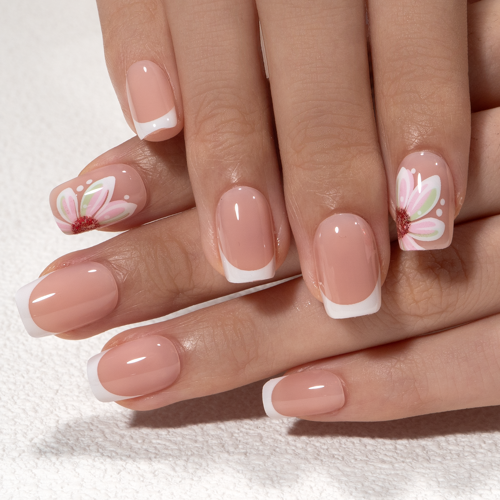 Floral Bliss short squoval nail detail