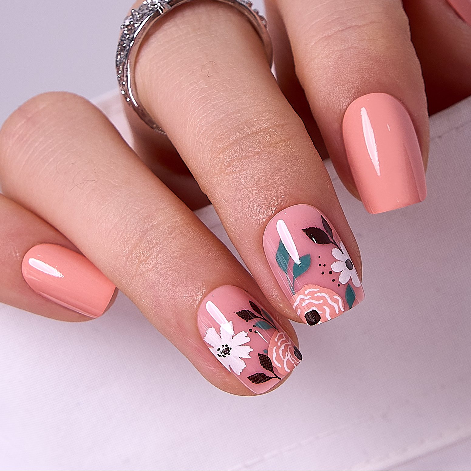 Floral Bloom short squoval press-on nails