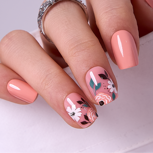 Floral Bloom short squoval press-on nails