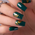 Forest Gold medium square press-on nails
