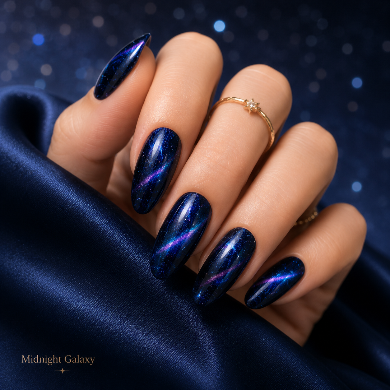 Galaxy Aurora Cat Eye press-on nail set nail detail