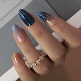 Galaxy Glow Muse short almond nail detail