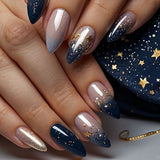 Galaxy Glow Muse short almond press-on nail set with accessories