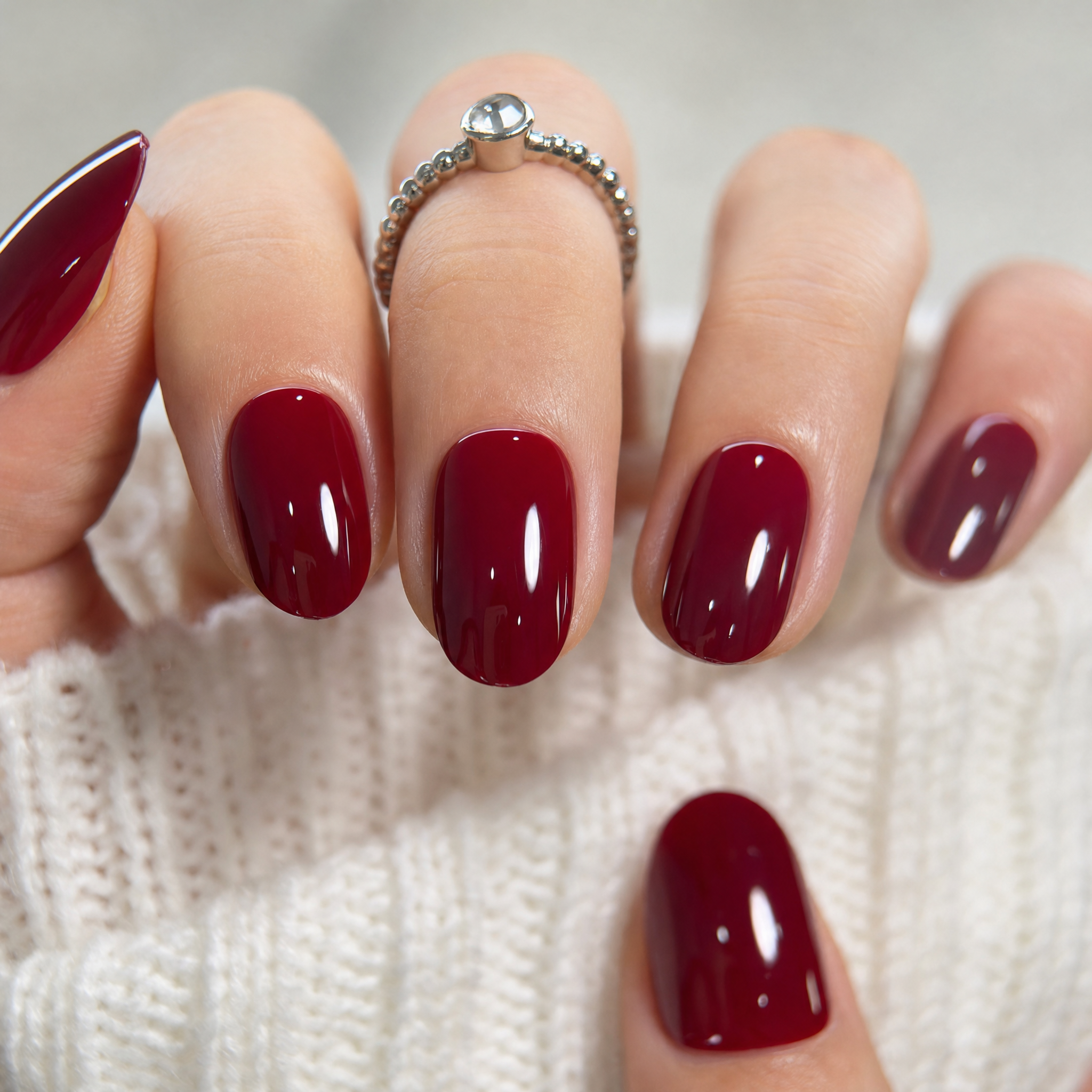 Velvet Rouge – short Oval press-on nail size guide