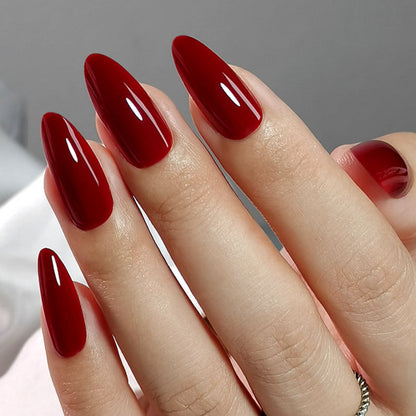 Scarlet Dream – long Almond press-on nail size guide