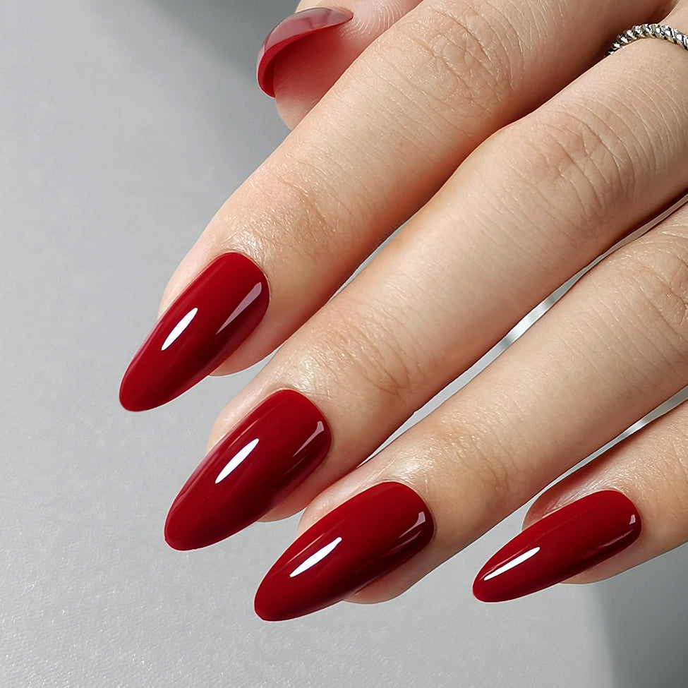Scarlet Dream – long Almond press-on nail size guide