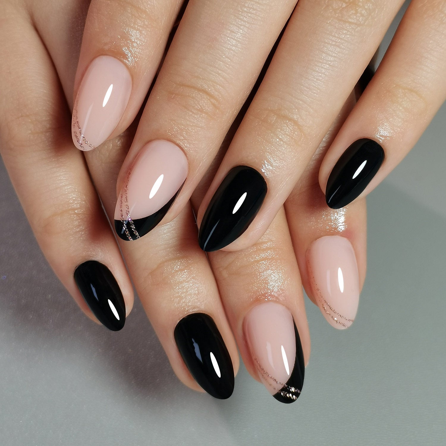 Line Art – short Almond press-on nail size guide
