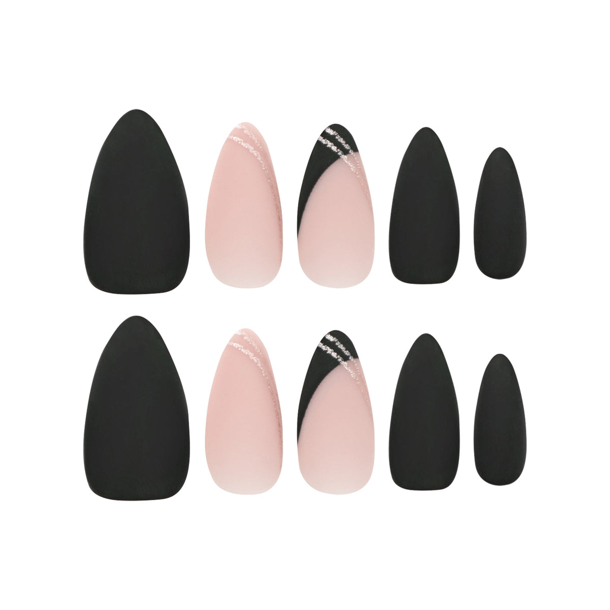 Line Art – short Almond press-on nail size guide