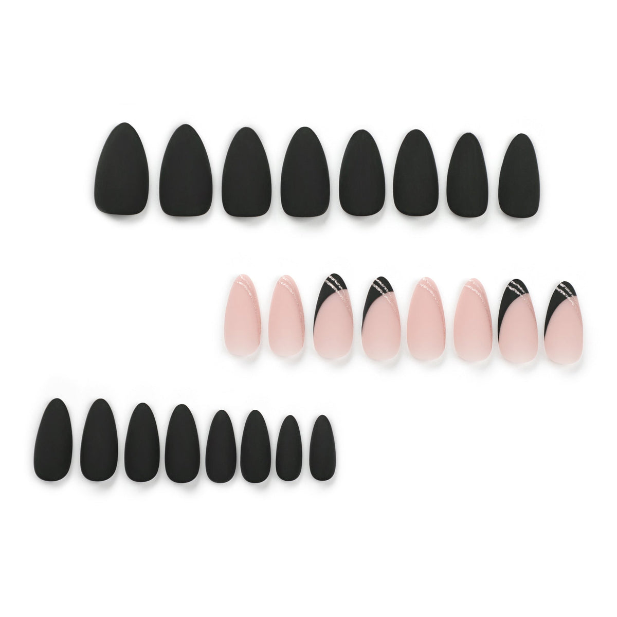 Line Art – short Almond press-on nail size guide