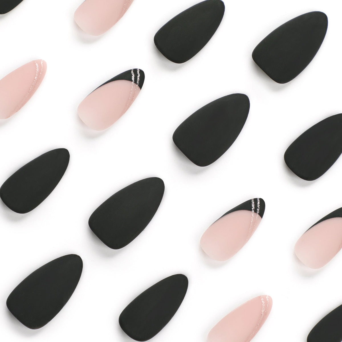 Line Art – short Almond press-on nail size guide