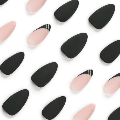 Line Art – short Almond press-on nail size guide