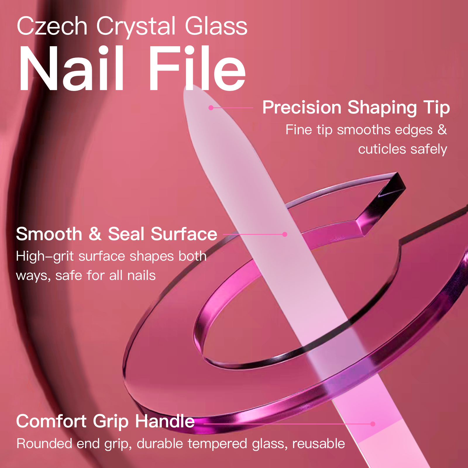 Gentle Glass Nail File for Natural Nails¨C Crystal Nano Filer, Smooth & Non-Damaging