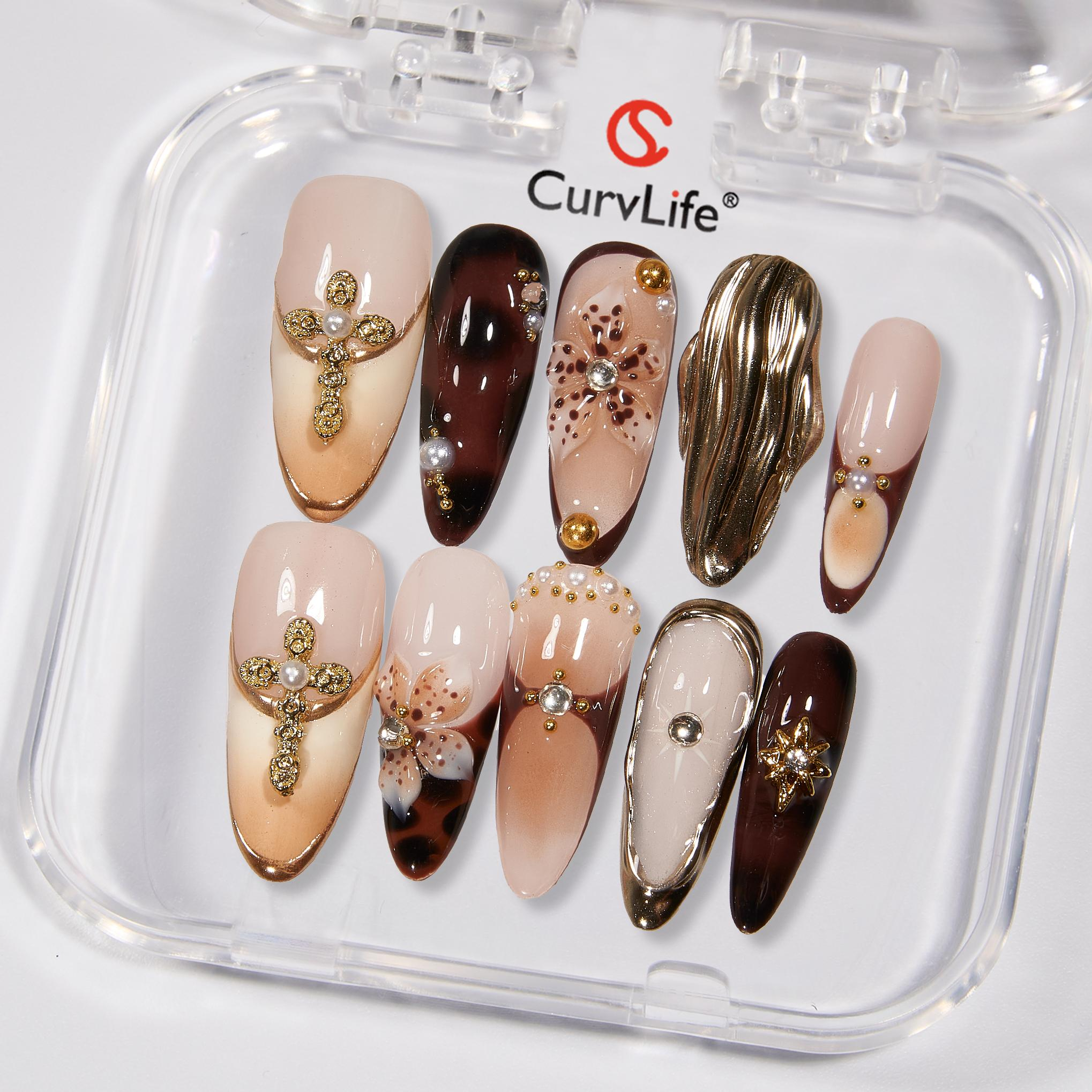 Handmade Gilded Mocha | Lirenail Press-On Nails