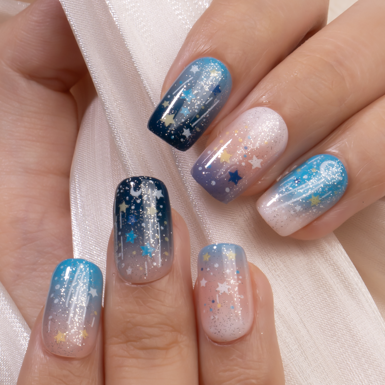 Glistening Star medium squoval nail detail