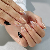 Golden Elegance short almond nail detail