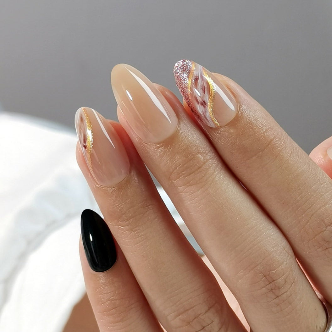 Golden Elegance short almond press-on nails