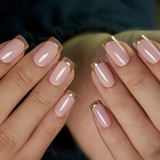 Golden French medium squoval nail detail