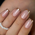 Golden French medium squoval press-on nails