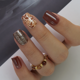 Golden Mocha short squoval press-on nails from the side