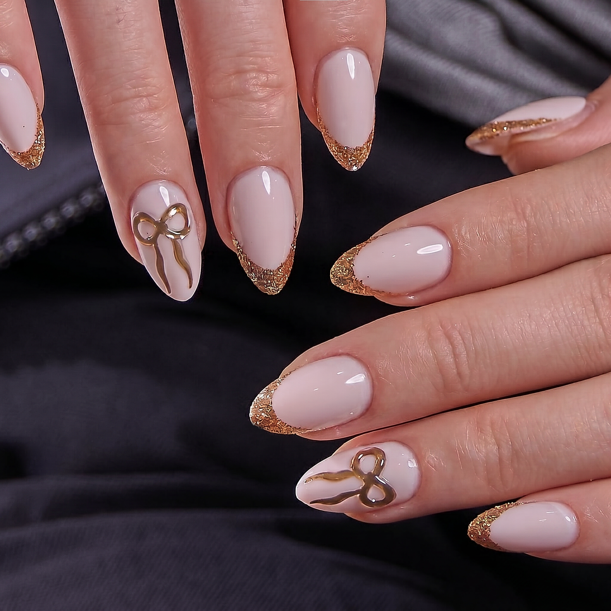 Designer s Pick | Golden Poise S Almond almond press-on nails