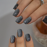 Gray Sparkle short squoval press-on nails
