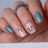 Green Leaves short squoval press-on nails