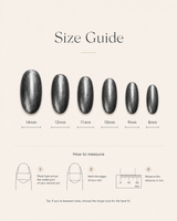 Gunmetal Glow medium almond press-on nail size guide