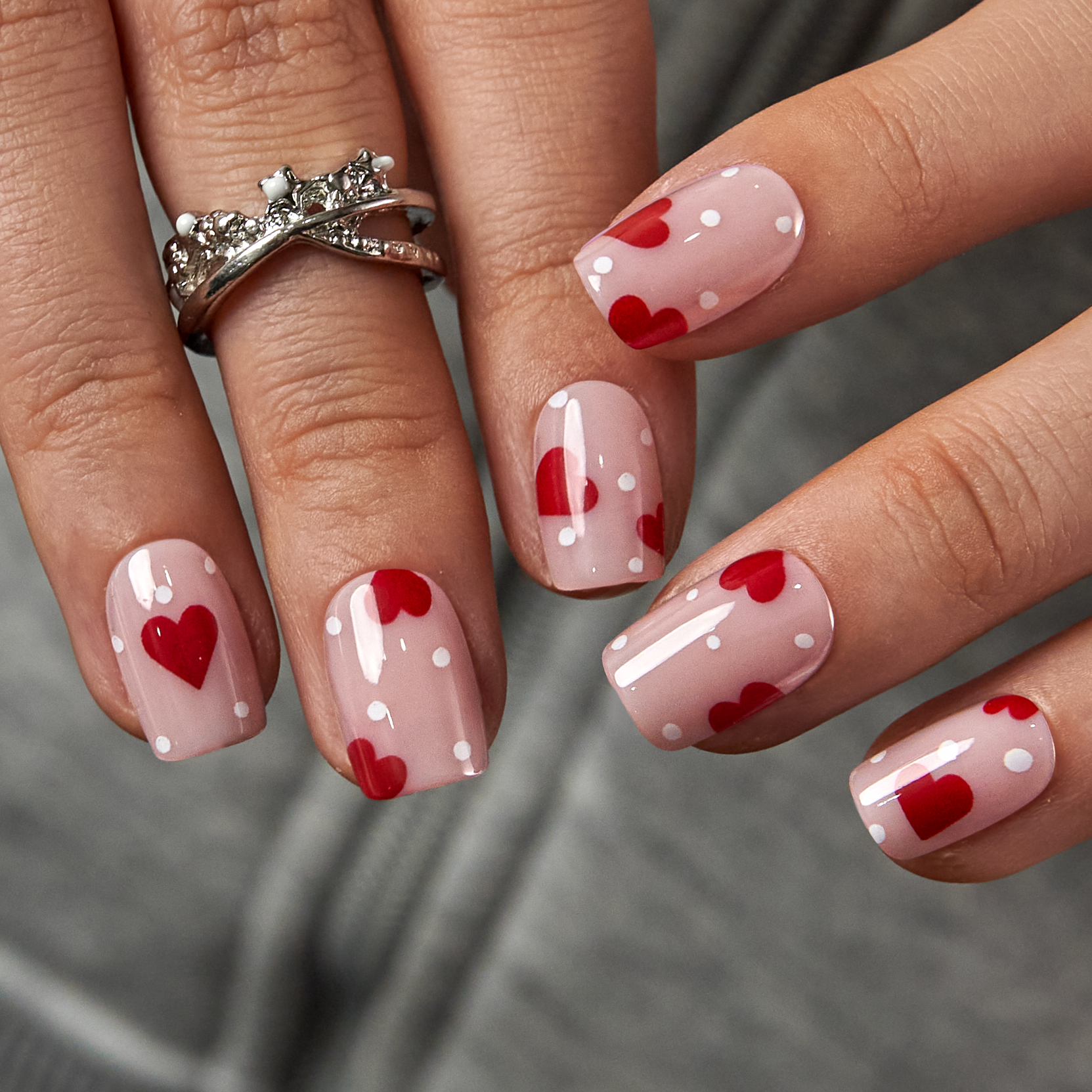 Heart Polka short squoval press-on nails