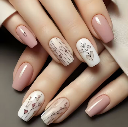 Heart Whisper medium squoval nail detail
