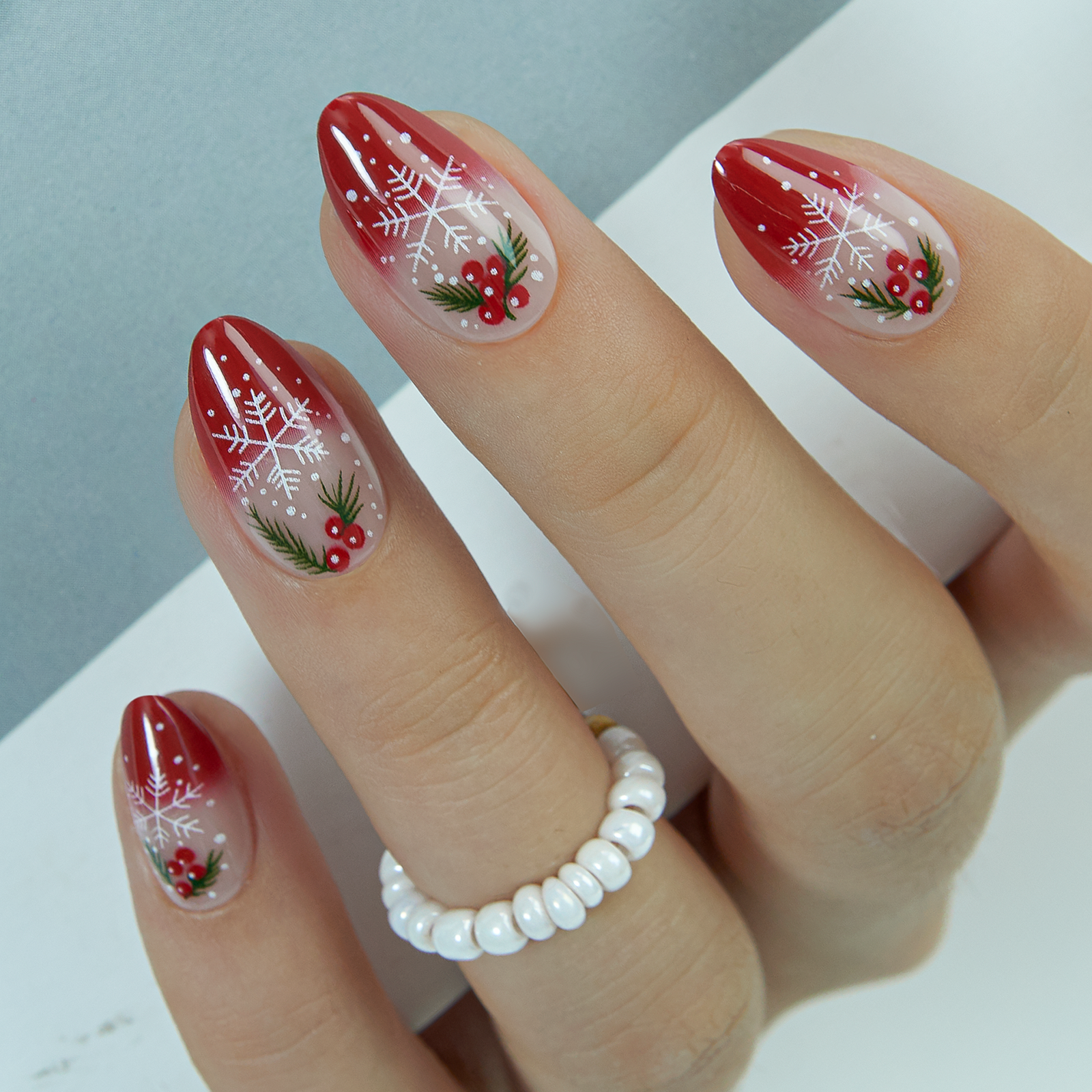 Holly Spark short almond press-on nail set with accessories