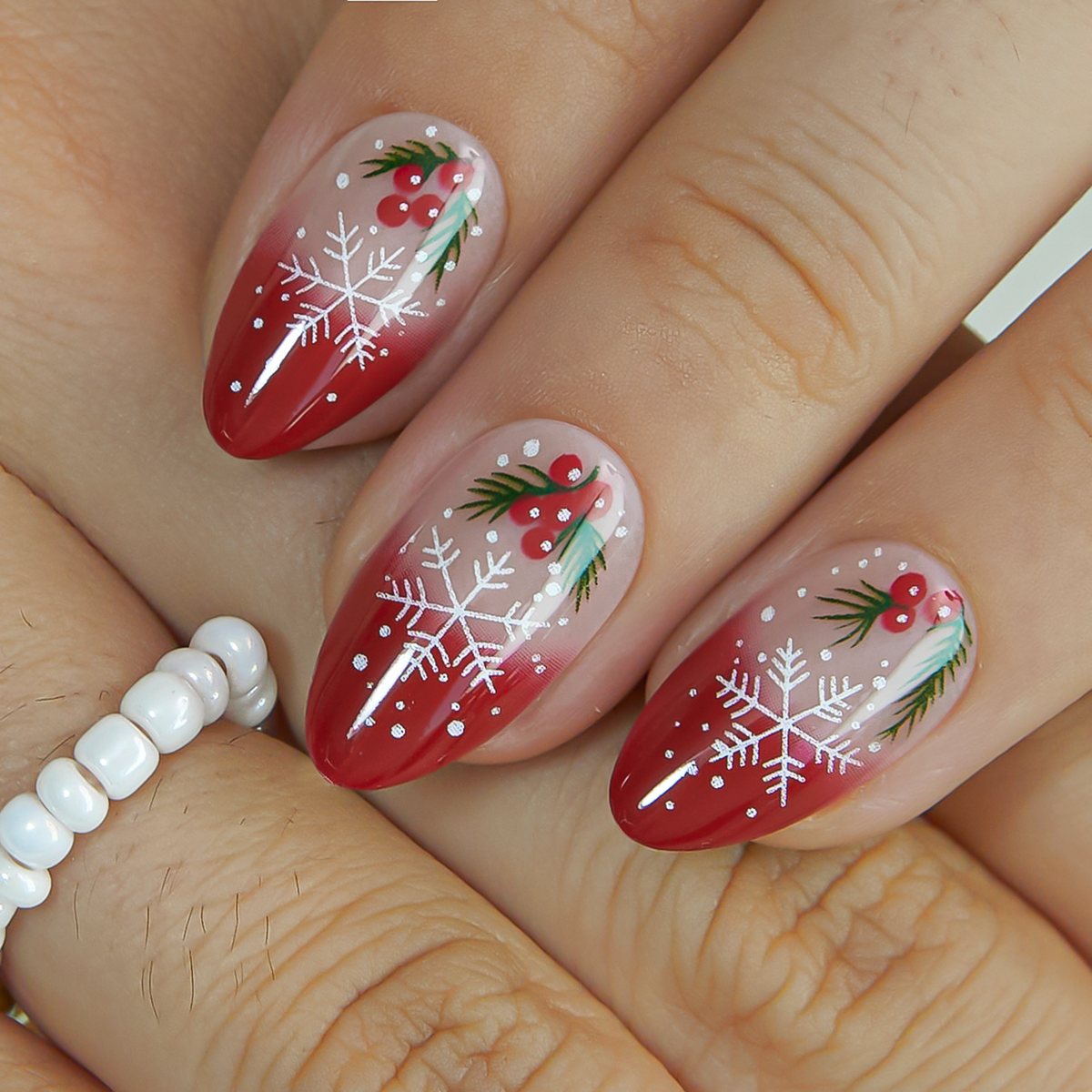 Holly Spark short almond press-on nails from the side