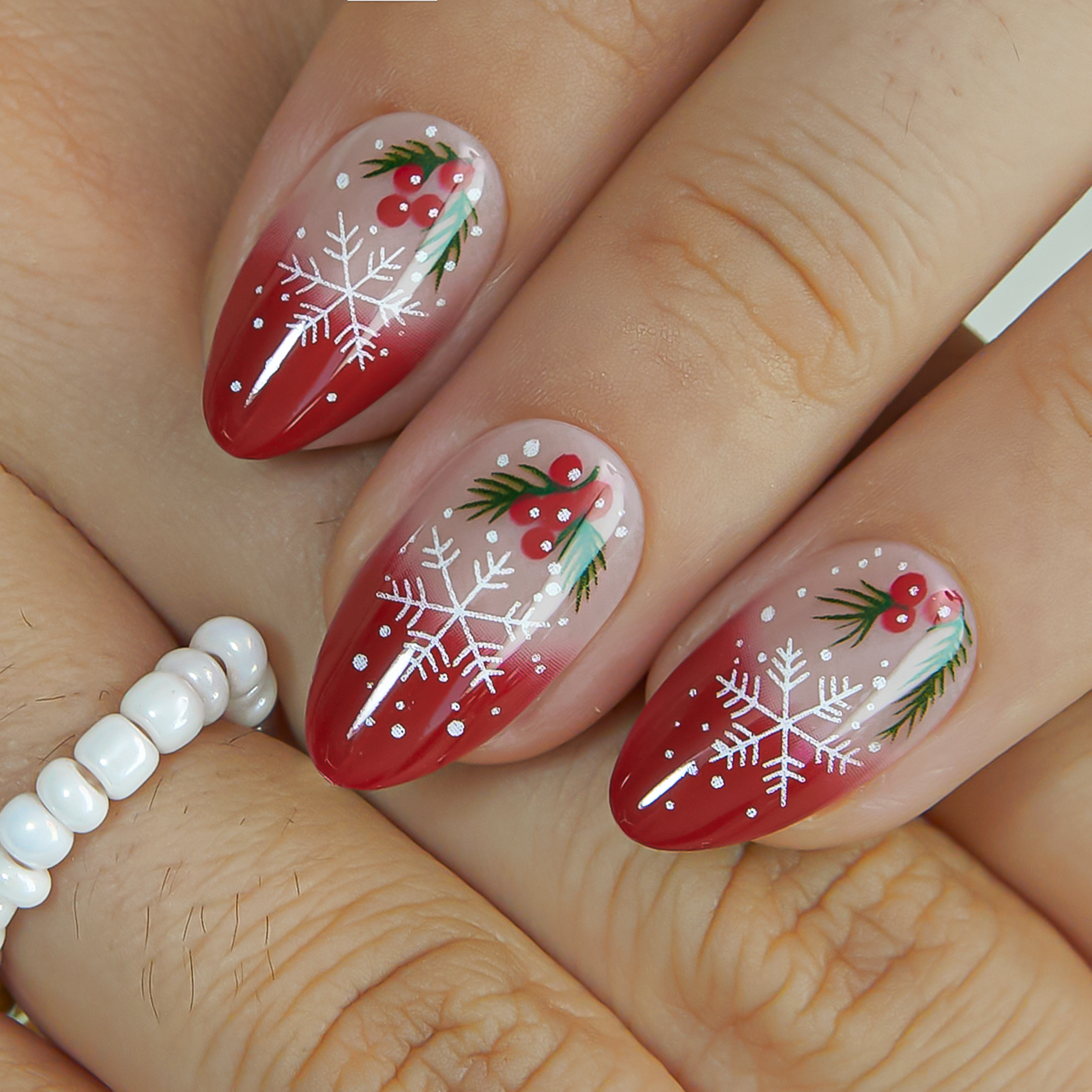 Holly Spark short almond press-on nails from the side