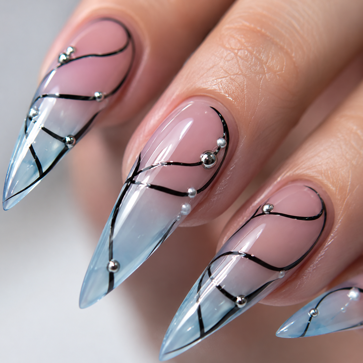 Black Oval Short press-on nails by Lirenail - front view