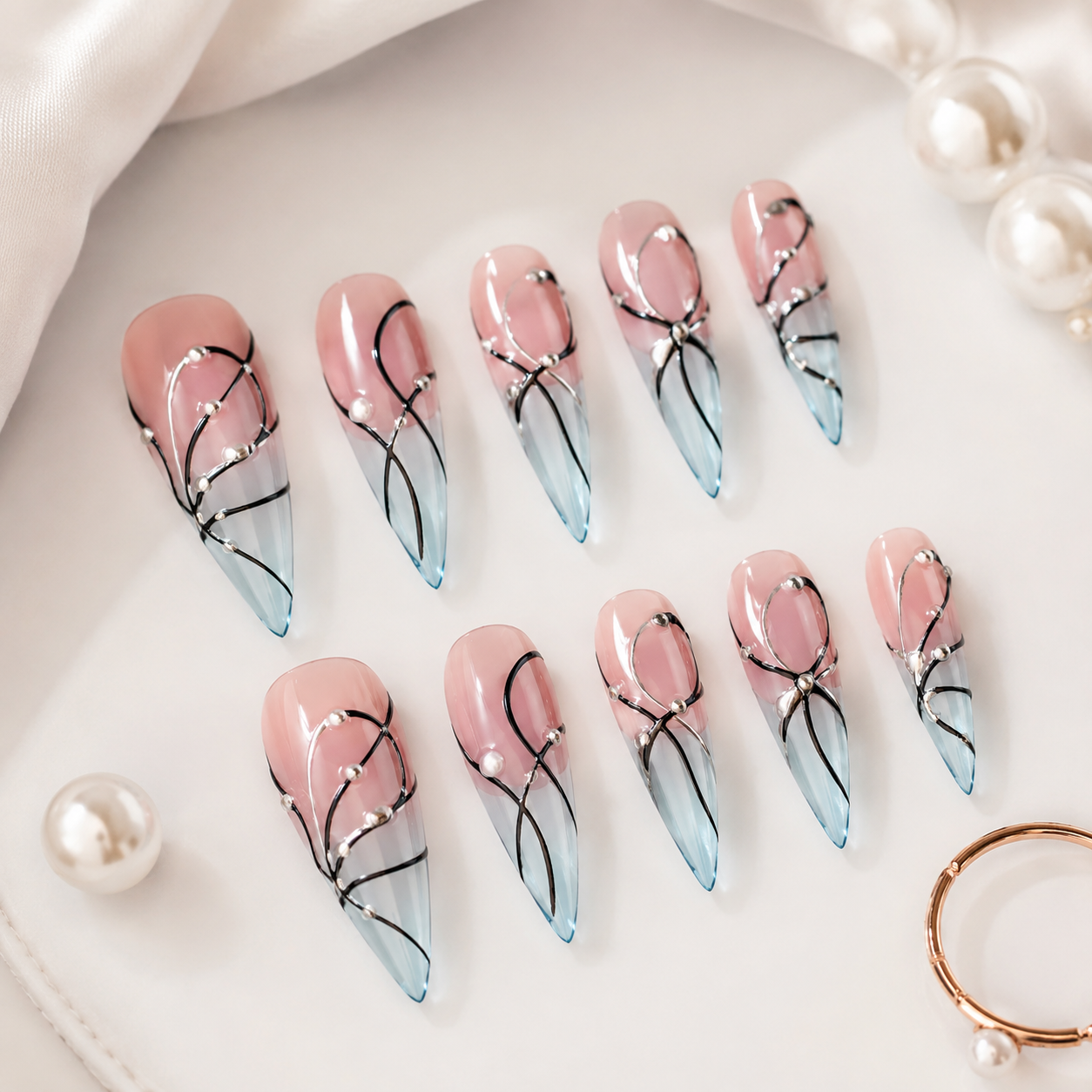 Ice Glass Line Press-On Nails nail detail