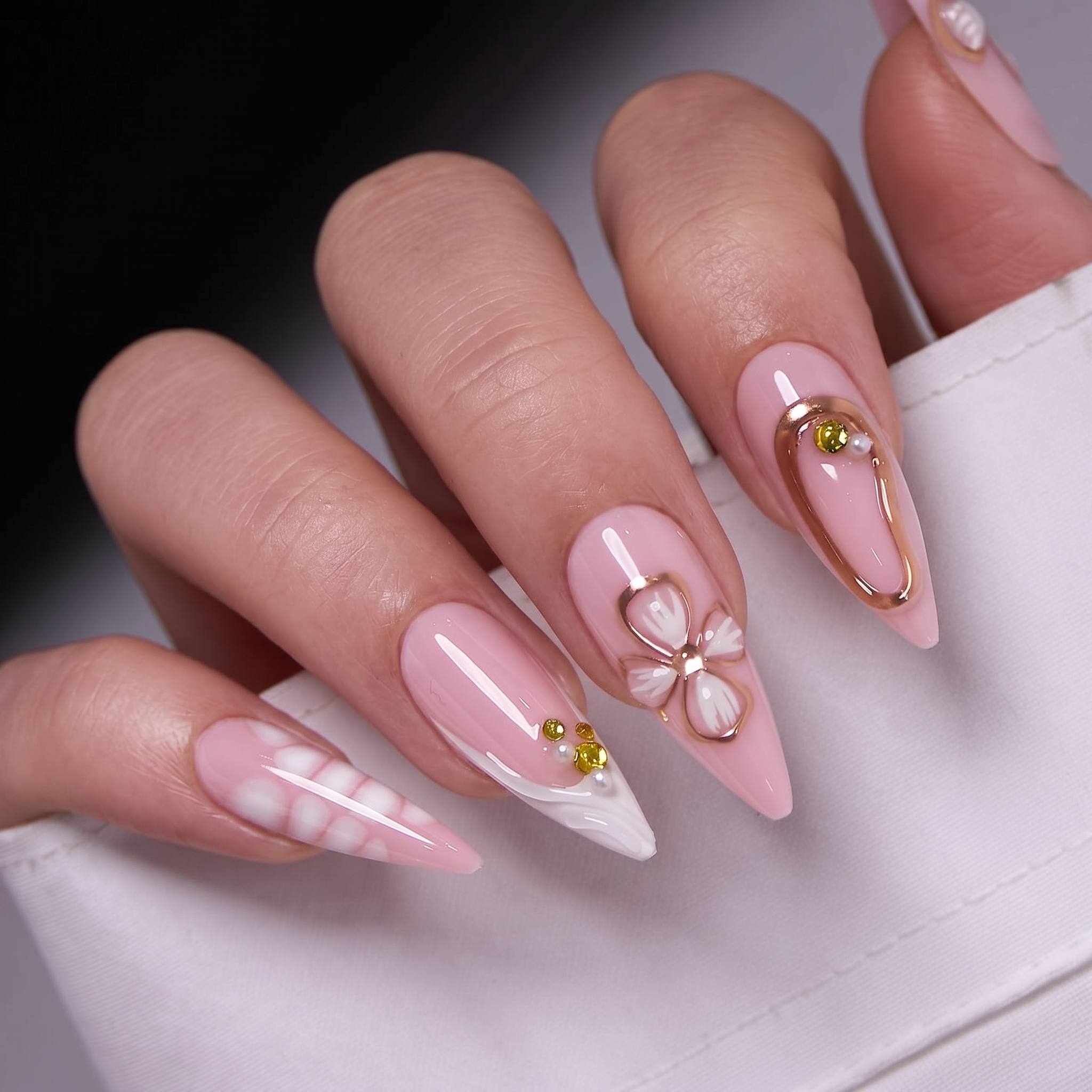 Designer s Pick | Ivory Bloom L Stiletto stiletto press-on nails