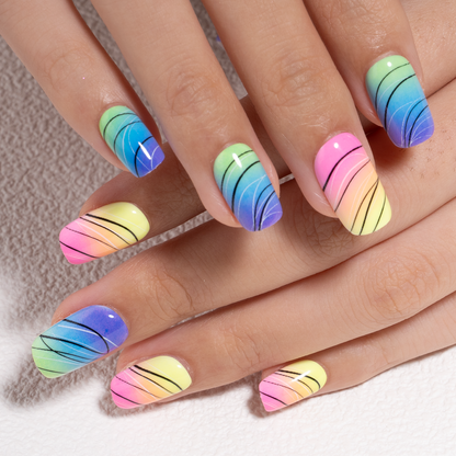Jumping Lines medium squoval press-on nails from the side