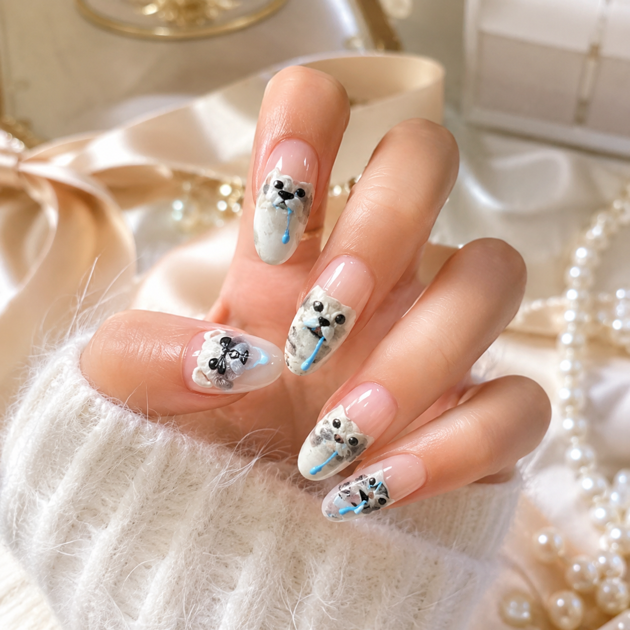 Black Oval Short press-on nails by Lirenail - detail view