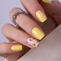Lemon Bloom short squoval press-on nails