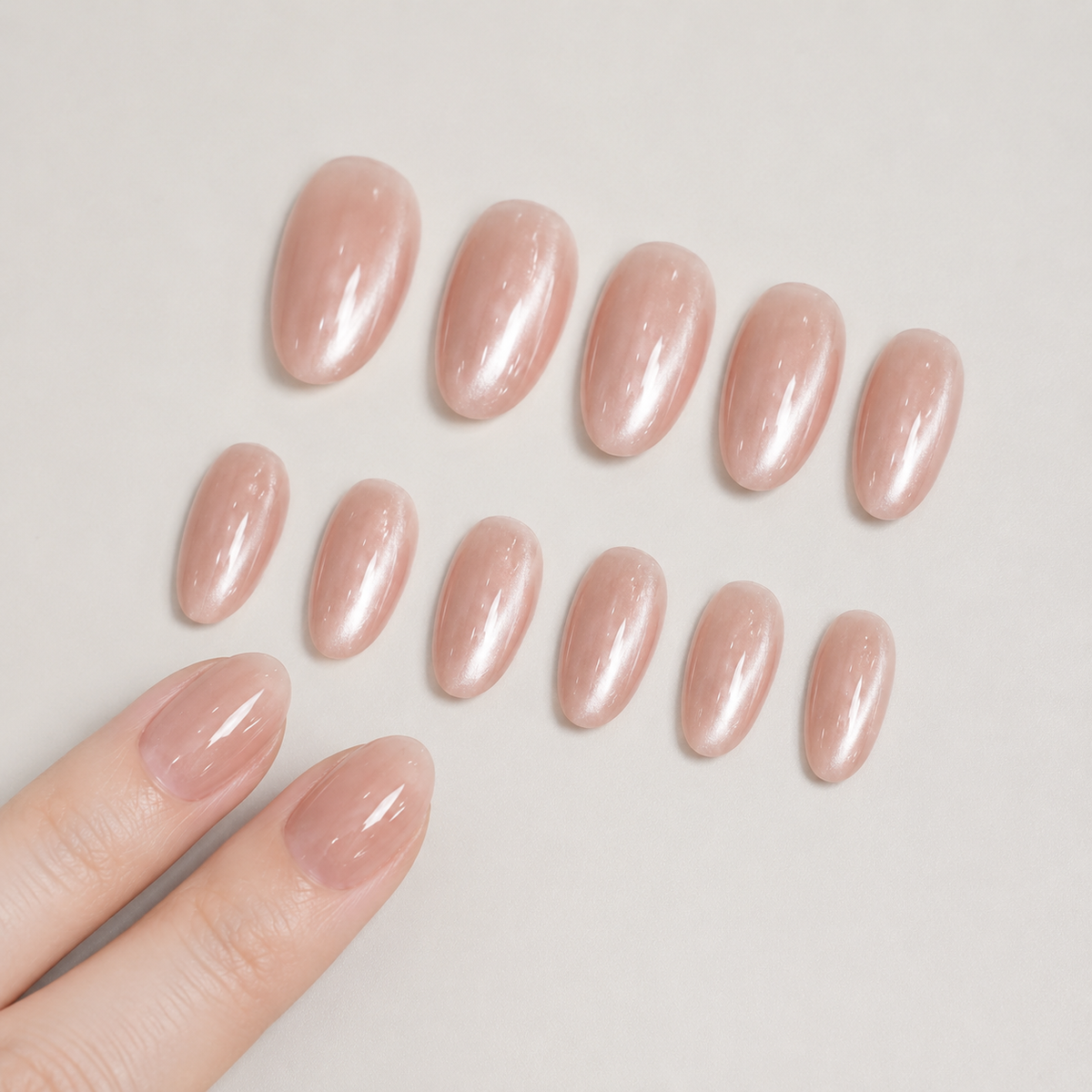Light Nude Cat Eye short oval press-on nail size guide