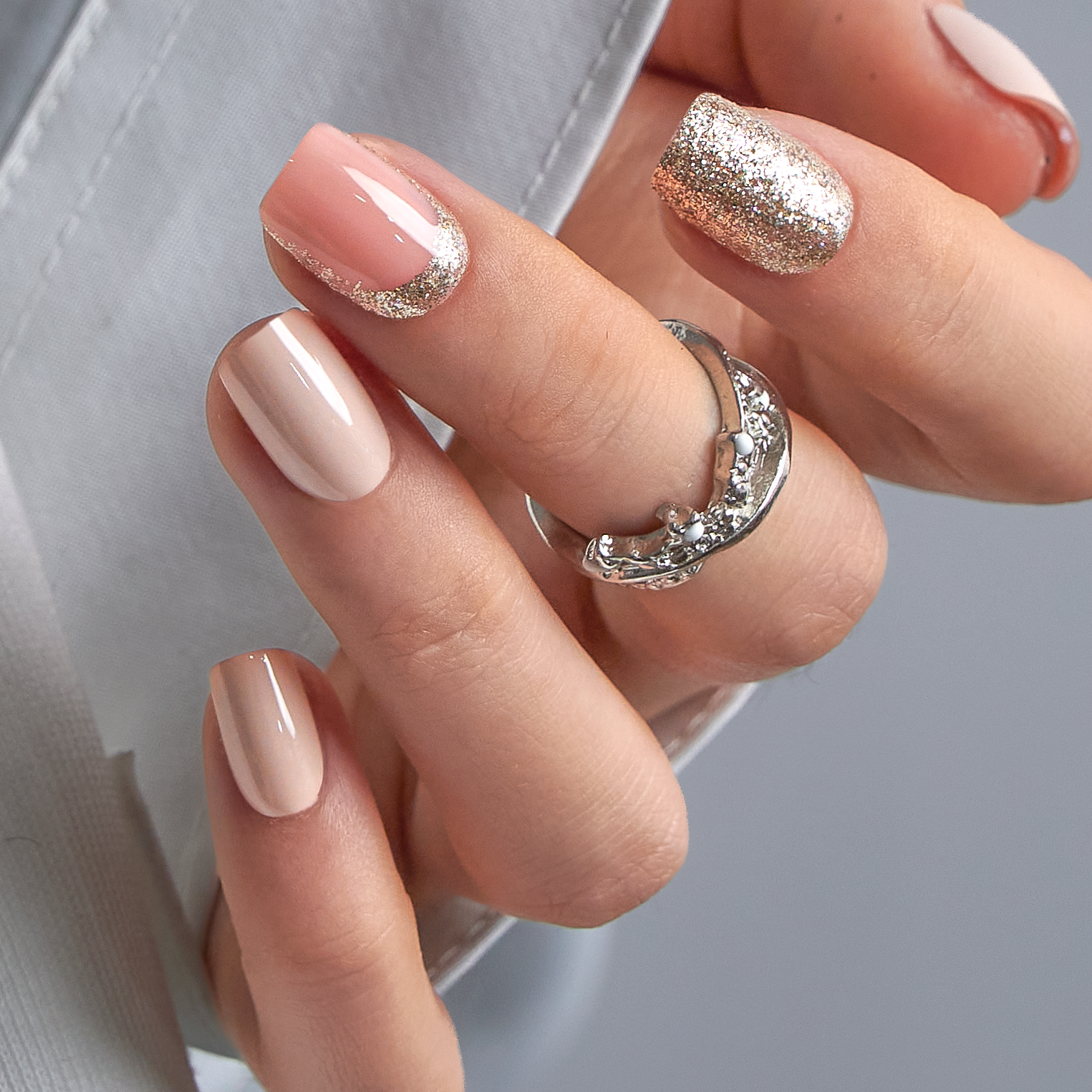 Light Pink Gold short squoval press-on nails