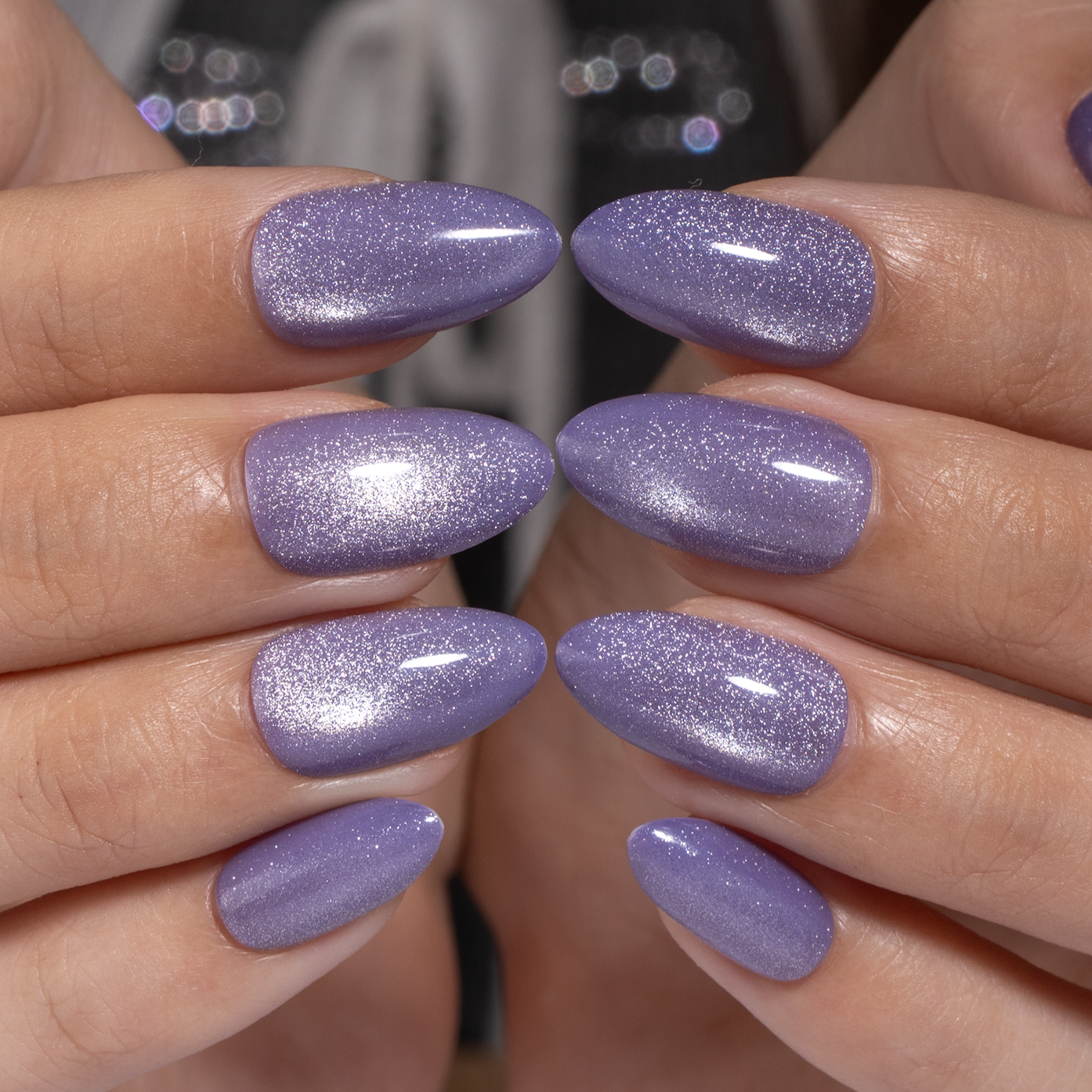 Lilac Shimmer short almond nail detail