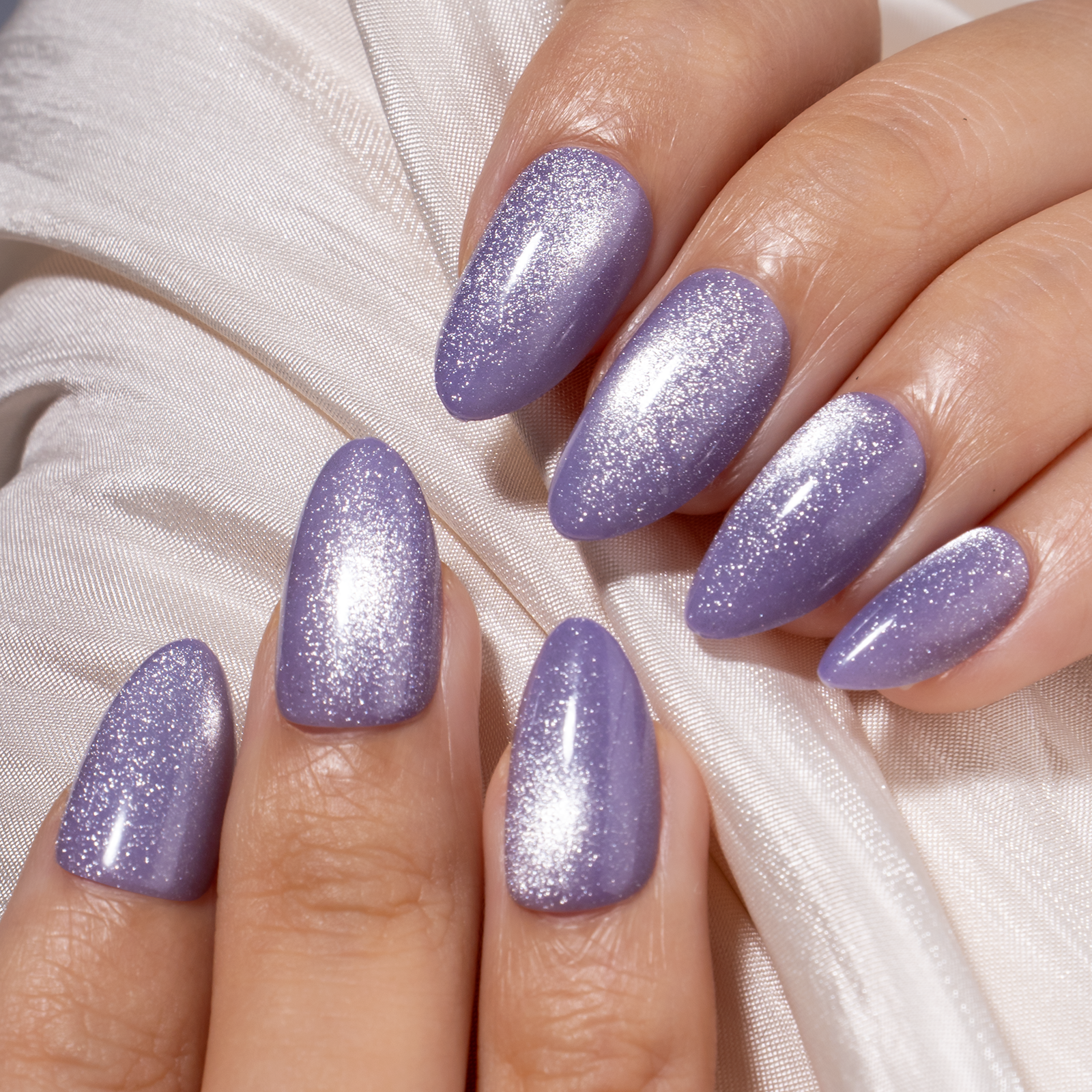 Lilac Shimmer short almond press-on nails