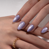 Lilac Shimmer short almond press-on nails from the side